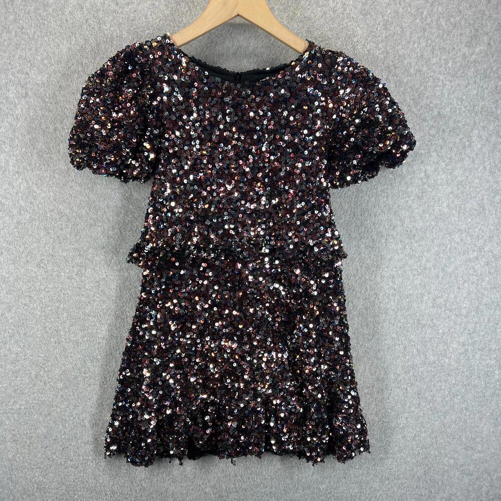 Mia Joy Joyfolie Girls Size 4 Sequin Puff Sleeve Dress Layered Knee Length EUC